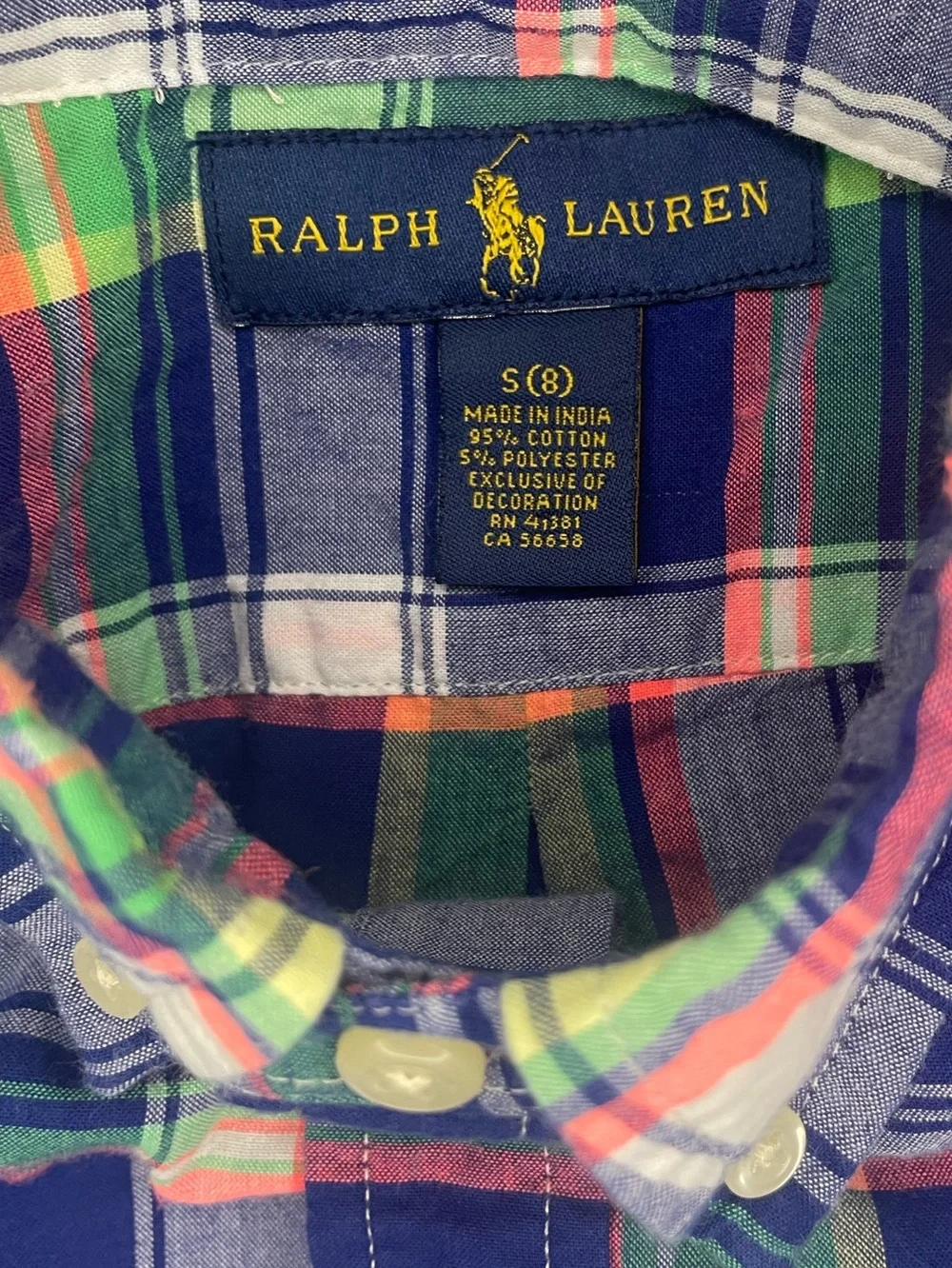 Ralph Lauren Short Sleeve Navy, Green & Pink Plaid Button-Down Shirt-Boys Small